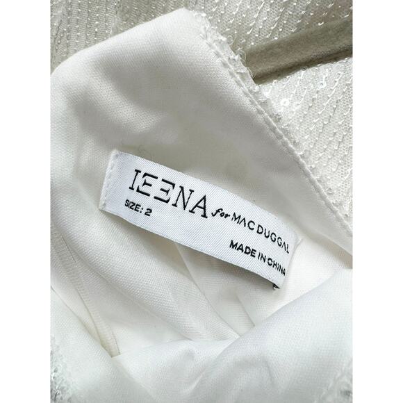 NWT IEENA FOR MAC DUGGAL WHITE SEQUINED ONE SHOULDER TRUMPET GOWN 2 - Picture 9 of 10